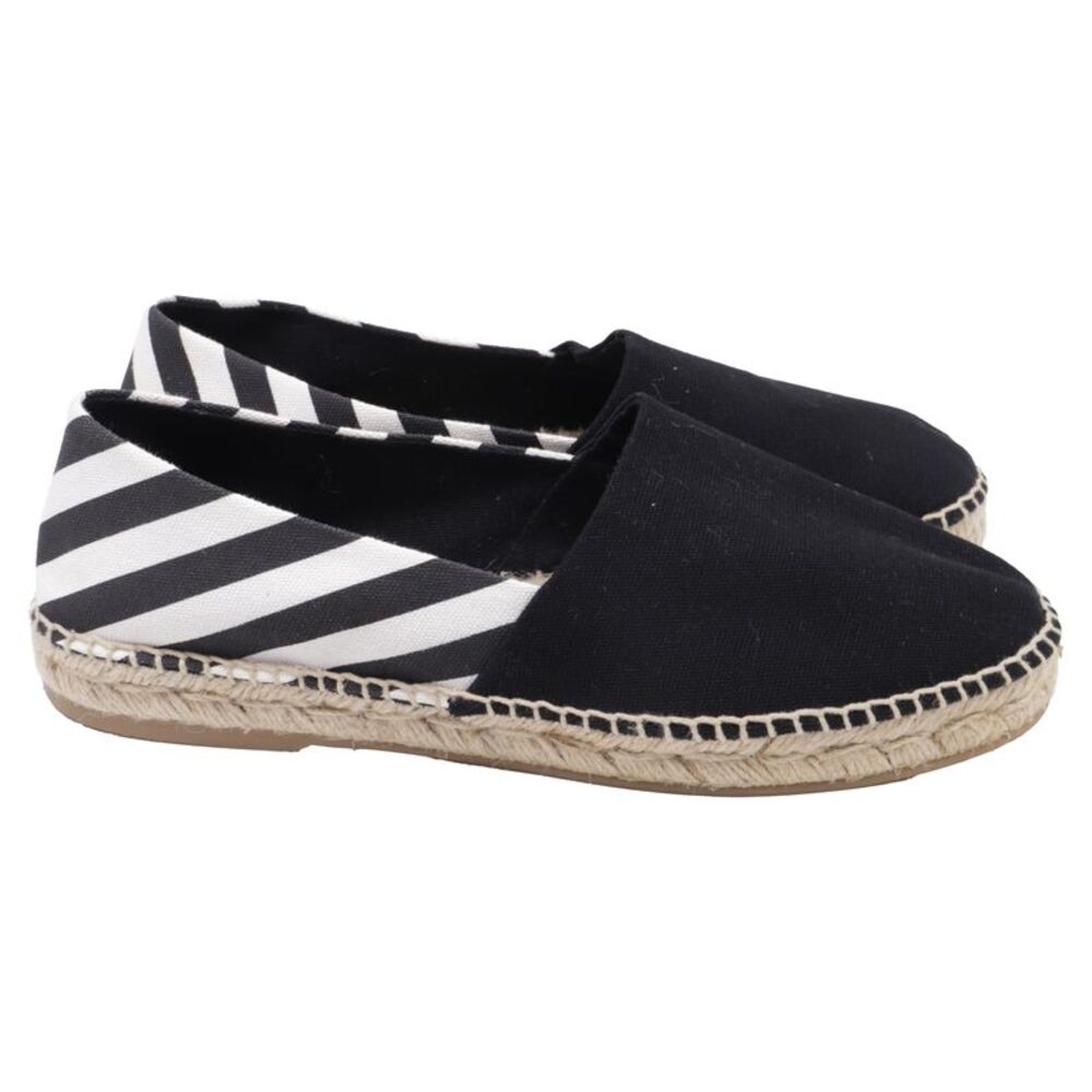 Off-White Striped Slip-on Espadrille Flats in Black Canvas